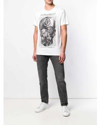 weißes verziertes T-Shirt mit einem Rundhalsausschnitt von Philipp Plein