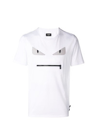 weißes verziertes T-Shirt mit einem Rundhalsausschnitt von Fendi