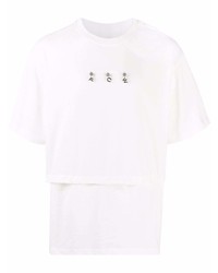 weißes verziertes T-Shirt mit einem Rundhalsausschnitt von Feng Chen Wang