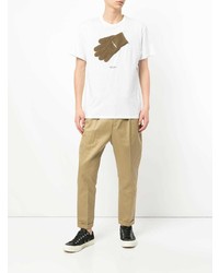 weißes verziertes T-Shirt mit einem Rundhalsausschnitt von Yoshiokubo