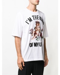 weißes verziertes T-Shirt mit einem Rundhalsausschnitt von Dolce & Gabbana