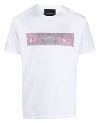 weißes verziertes T-Shirt mit einem Rundhalsausschnitt von John Richmond