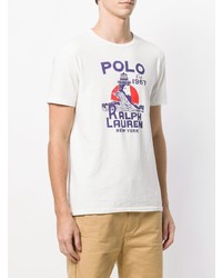 weißes verziertes T-Shirt mit einem Rundhalsausschnitt von Polo Ralph Lauren