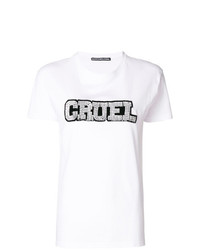 weißes verziertes T-Shirt mit einem Rundhalsausschnitt von Marco Bologna
