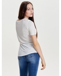 weißes verziertes T-Shirt mit einem Rundhalsausschnitt von Only