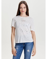 weißes verziertes T-Shirt mit einem Rundhalsausschnitt von Only