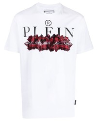 weißes verziertes T-Shirt mit einem Rundhalsausschnitt von Philipp Plein