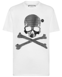 weißes verziertes T-Shirt mit einem Rundhalsausschnitt von Philipp Plein