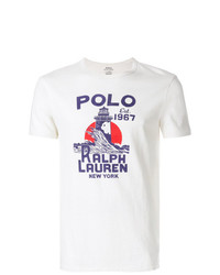 weißes verziertes T-Shirt mit einem Rundhalsausschnitt von Polo Ralph Lauren