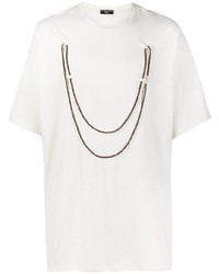 weißes verziertes T-Shirt mit einem Rundhalsausschnitt von Raf Simons
