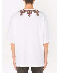 weißes verziertes T-Shirt mit einem Rundhalsausschnitt von Dolce & Gabbana