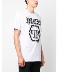 weißes verziertes T-Shirt mit einem Rundhalsausschnitt von Philipp Plein