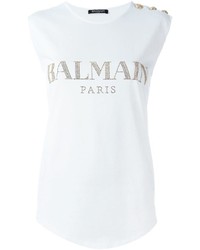 weißes verziertes T-shirt von Balmain