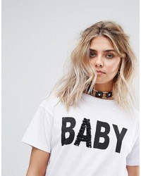 weißes verziertes T-shirt von Boohoo