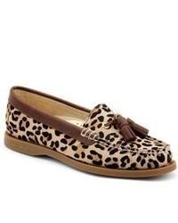 Wildleder Slipper mit Quasten mit Leopardenmuster